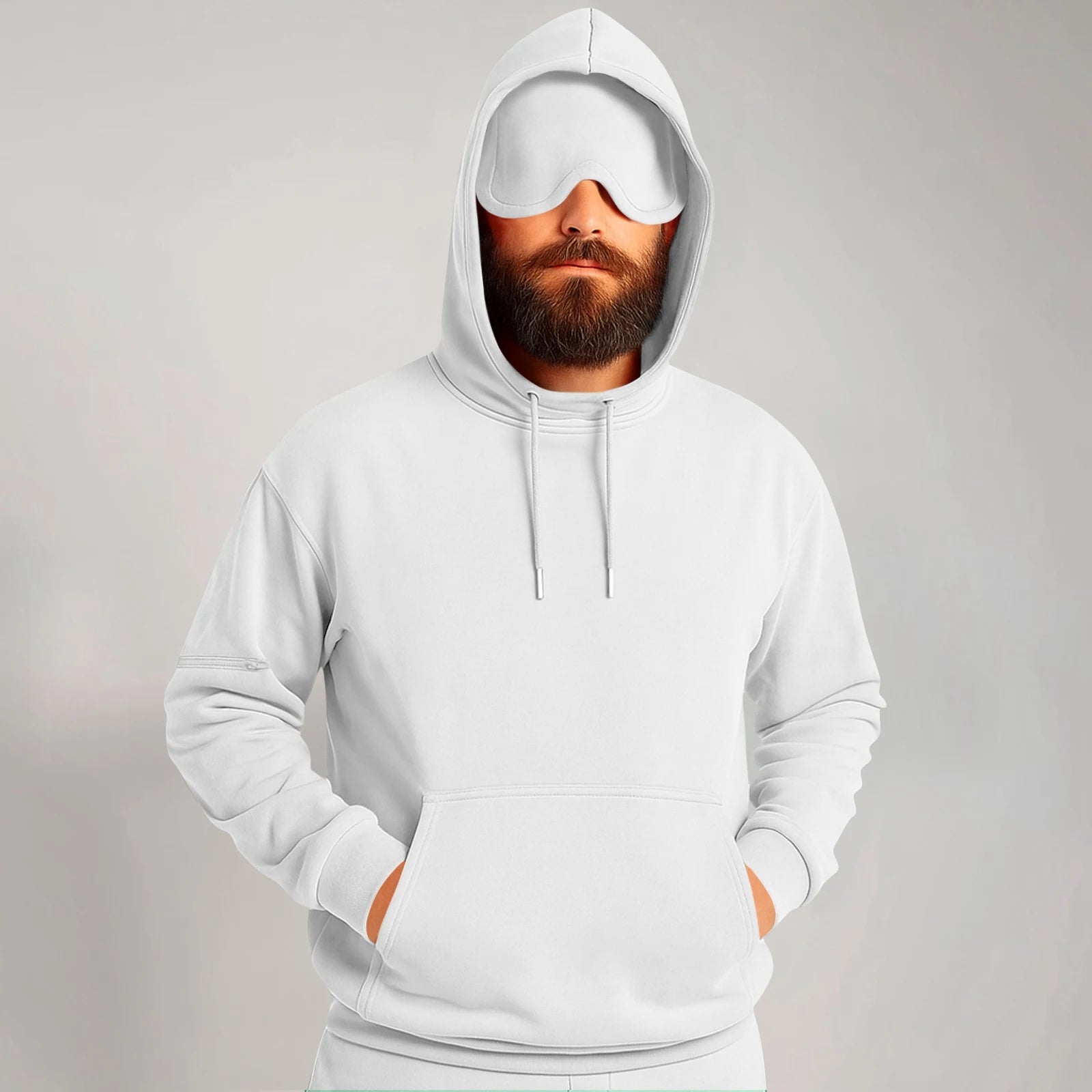 Unisex Hooded Sweatshirt With Built-In Eye Mask Casual Long Sleeved Solid Color Sports Pullover Loose Fit Sweatshirt 2025