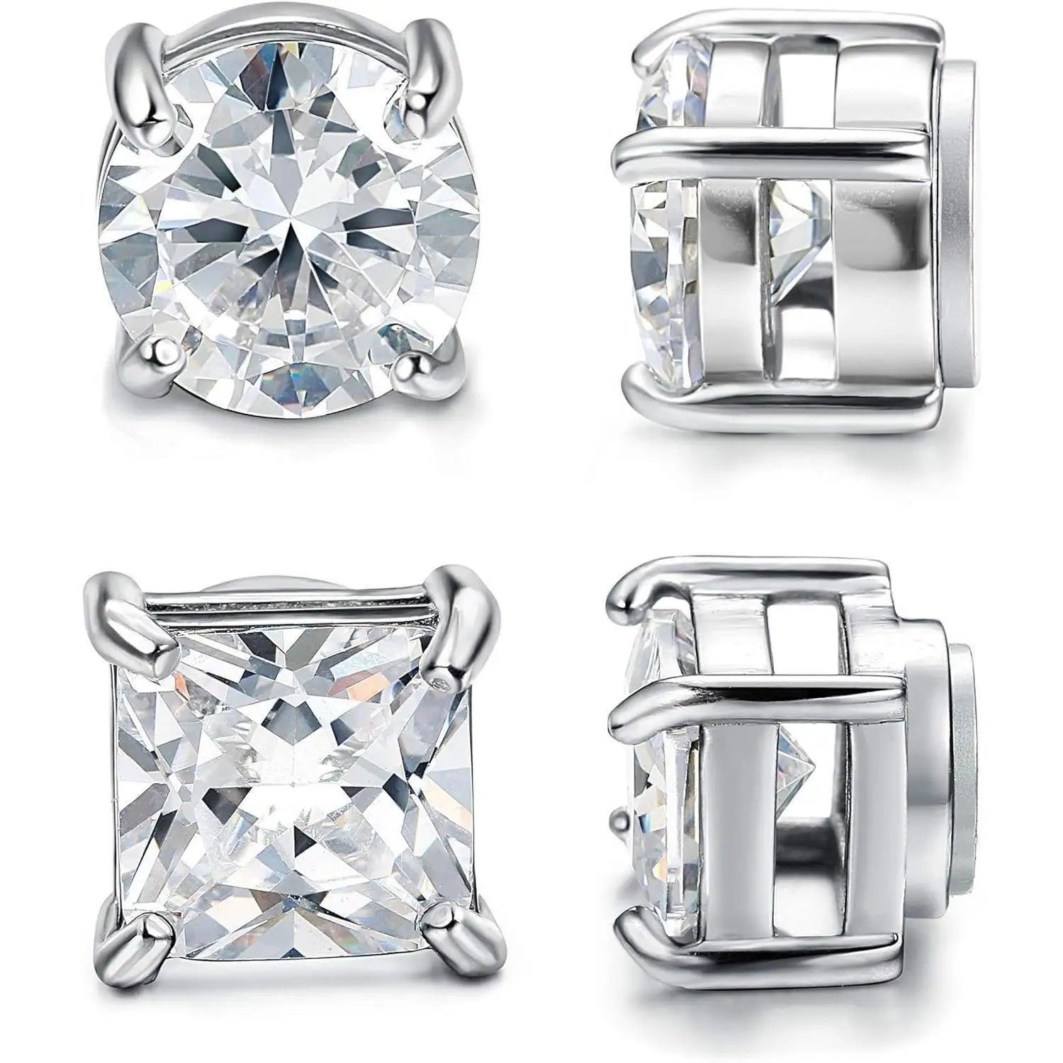 2 Pairs Stainless Steel Magnetic Stud Earrings for Men Women Non-piercing CZ Hypoallergenic 5-8MM