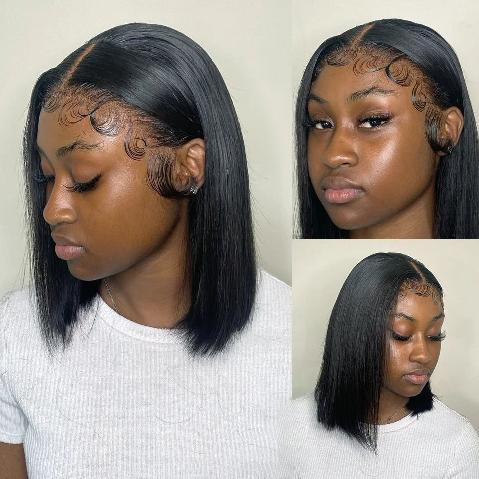4x4 Short Bob Lace Front Glueless Human Hair Wigs Transparent Lace Closure Plucked Pre Cut 180% Density Short Bob Wigs For Women