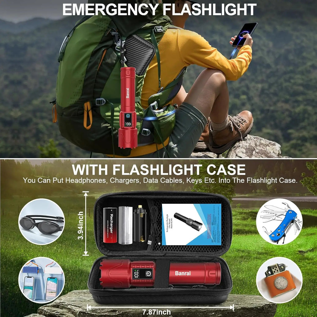 Rechargeable Flashlights High Lumens - Super Bright LED Tactical Flash Light, Powerful Waterproof Handheld USB C Flashlight for