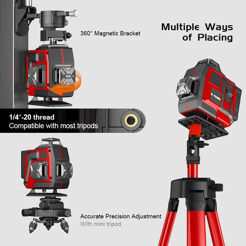 LFINE 16 Lines Professional Laser Level with Suitcase Automatic 360°Self-leveling Laser Horizontal Vertical Green Lines Tools