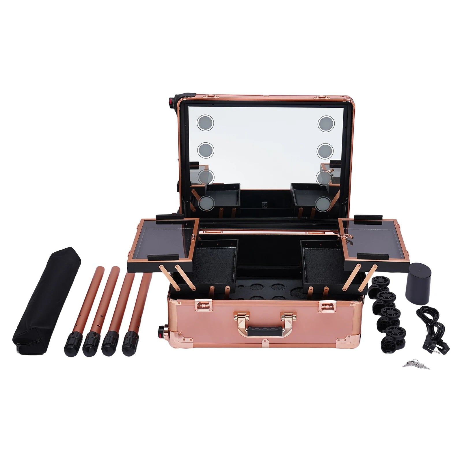 12V Make-up Table with 4 Castors & Lighting & Mirror & Lock, Professional Make-up Station, Adjustable Legs, Cosmetic Organizer B