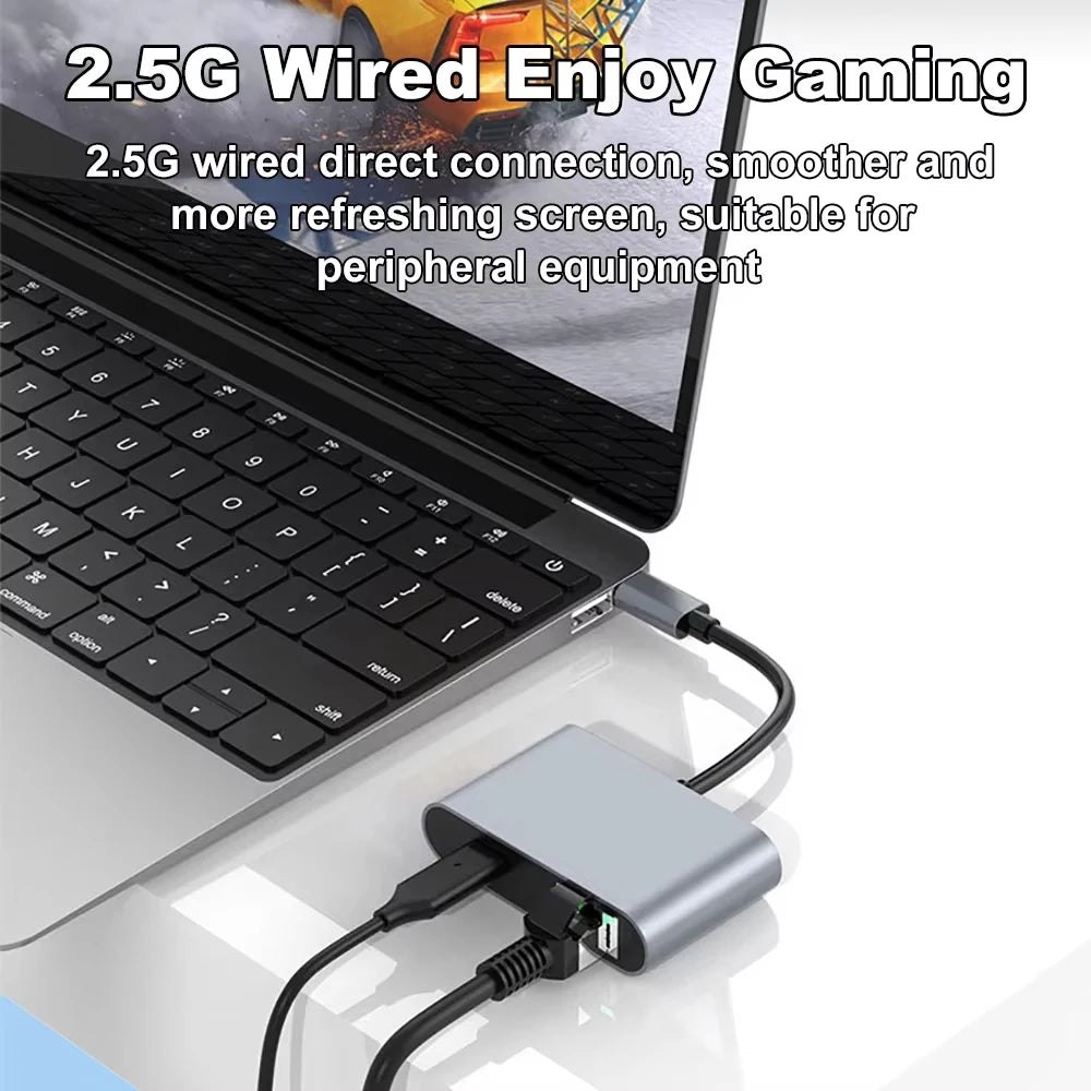 USB C HUB Type C to 2.5G Ethernet Adapter with PD100W Port USB 3.2 to 2.5Gbps Gigabit Network Card for Macbook Pro Laptop