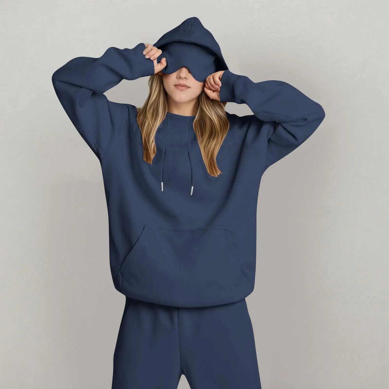 Unisex Hooded Sweatshirt With Built-In Eye Mask Casual Long Sleeved Solid Color Sports Pullover Loose Fit Sweatshirt 2025
