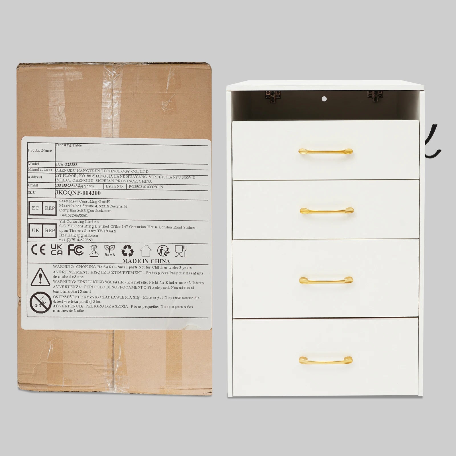 Black/White Makeup Desk with Mirror Compact Dressing Table 3-in-1 Design Small Make Up Table