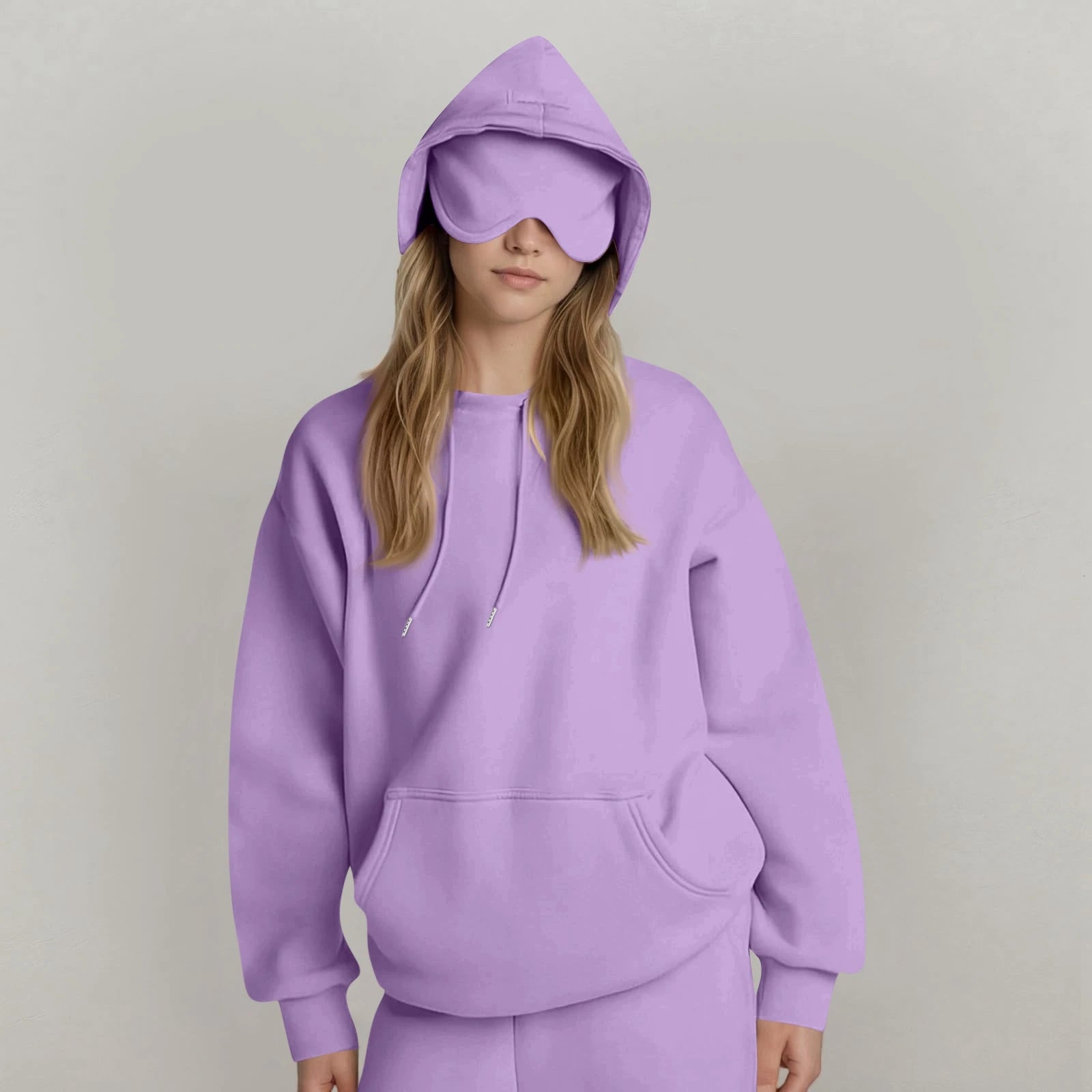 Unisex Hooded Sweatshirt With Built-In Eye Mask Casual Long Sleeved Solid Color Sports Pullover Loose Fit Sweatshirt 2025