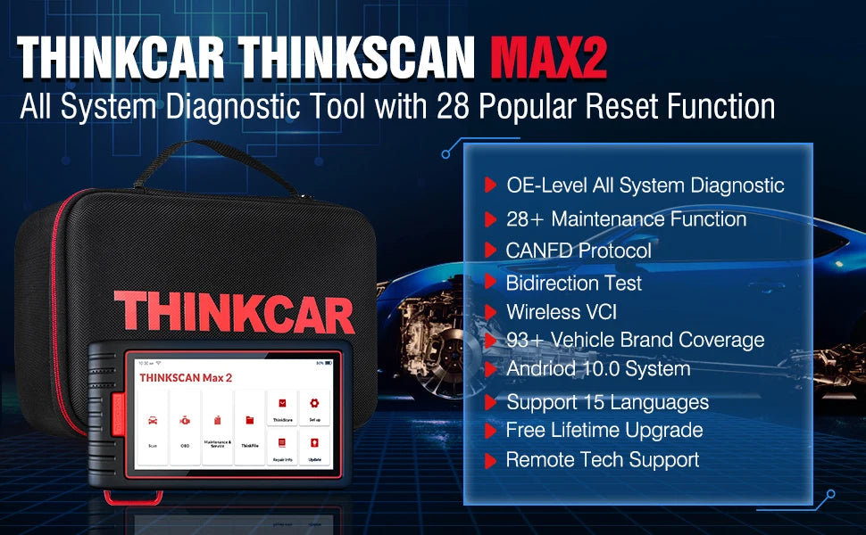 THINKCAR Thinkscan Max 2 Car Full System Diagnostic Tools TPM AF DPF IMMO 28 Reset ECU Coding Auto OBD OBD2 Scanner CANFD For GM