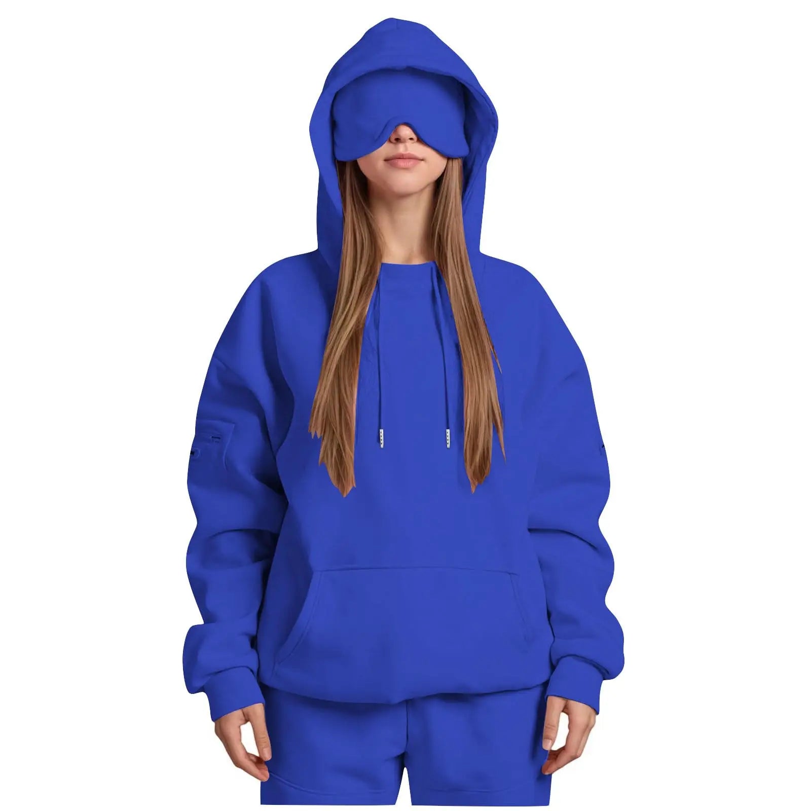 Unisex Hooded Sweatshirt With Built-In Eye Mask Casual Long Sleeved Solid Color Sports Pullover Loose Fit Sweatshirt 2025