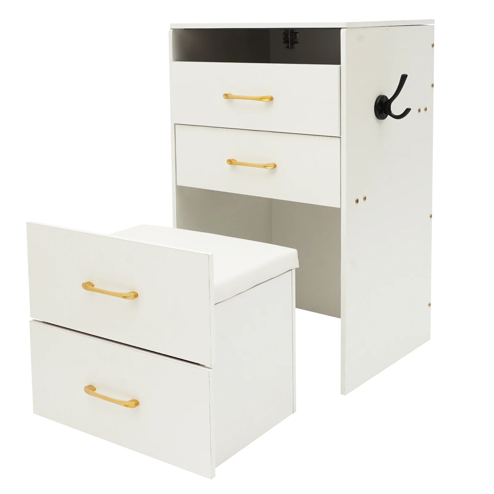 Black/White Makeup Desk with Mirror Compact Dressing Table 3-in-1 Design Small Make Up Table