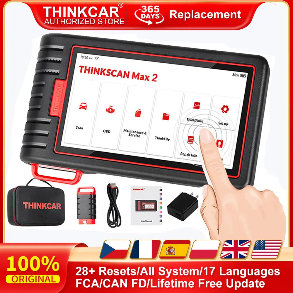 THINKCAR Thinkscan Max 2 Car Full System Diagnostic Tools TPM AF DPF IMMO 28 Reset ECU Coding Auto OBD OBD2 Scanner CANFD For GM