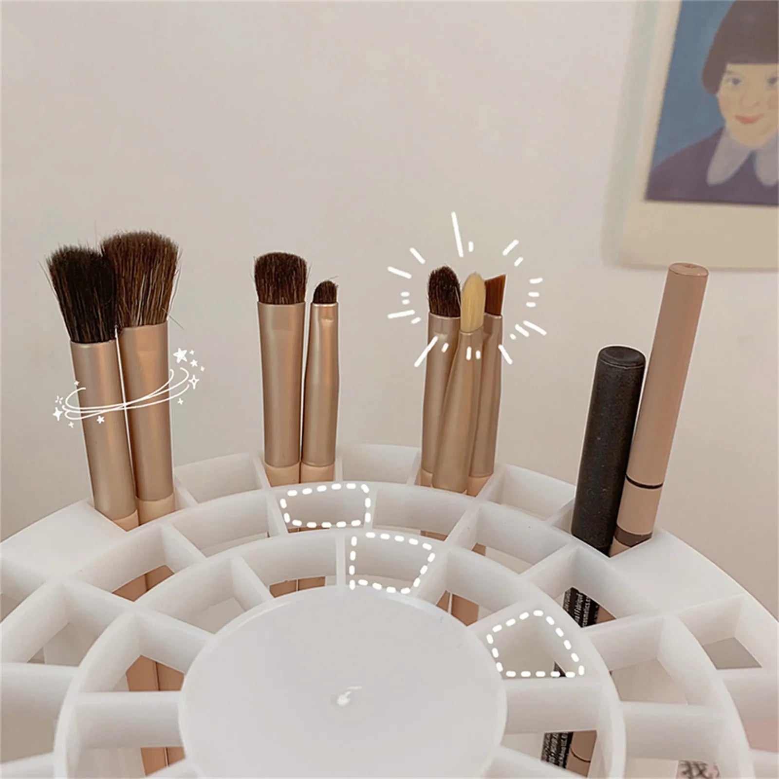 Cosmetic Make-up Brush Storage Holder Multi Hole Pen Insert Round Brushes Organizer Compartment Large-Capacity Make Up Tools