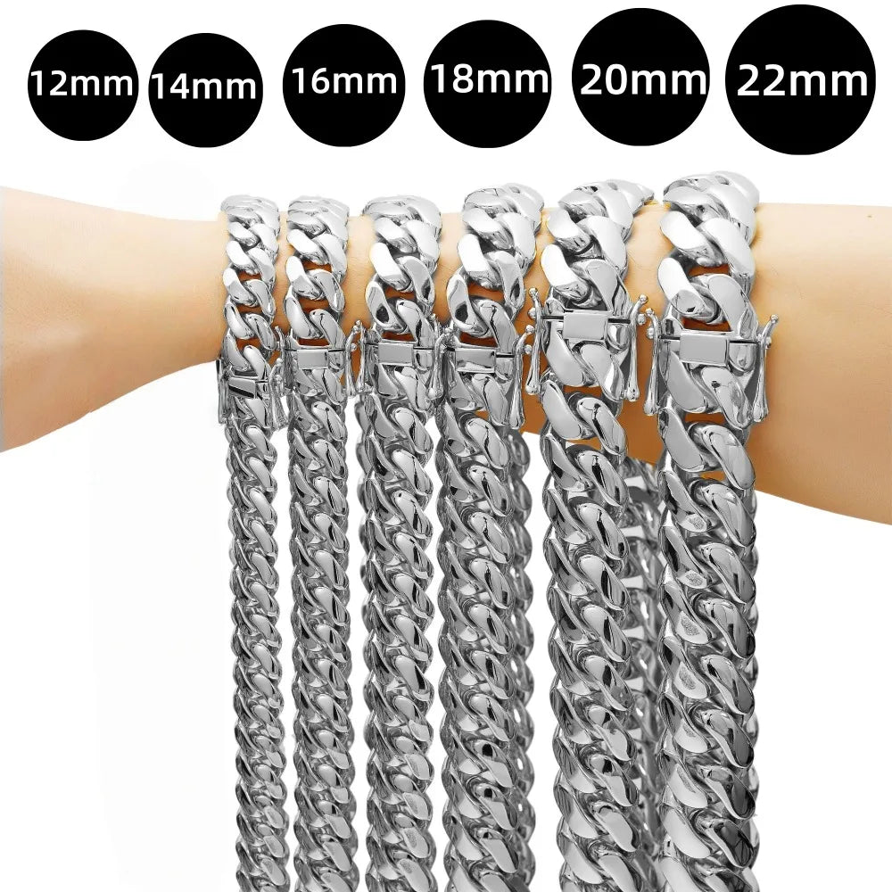 12mm-22mm Silver Color Stainless Steel Cuban Miami Chains Necklaces Big Heavy Round Link Chain for unisex Hip Hop Rock jewelry