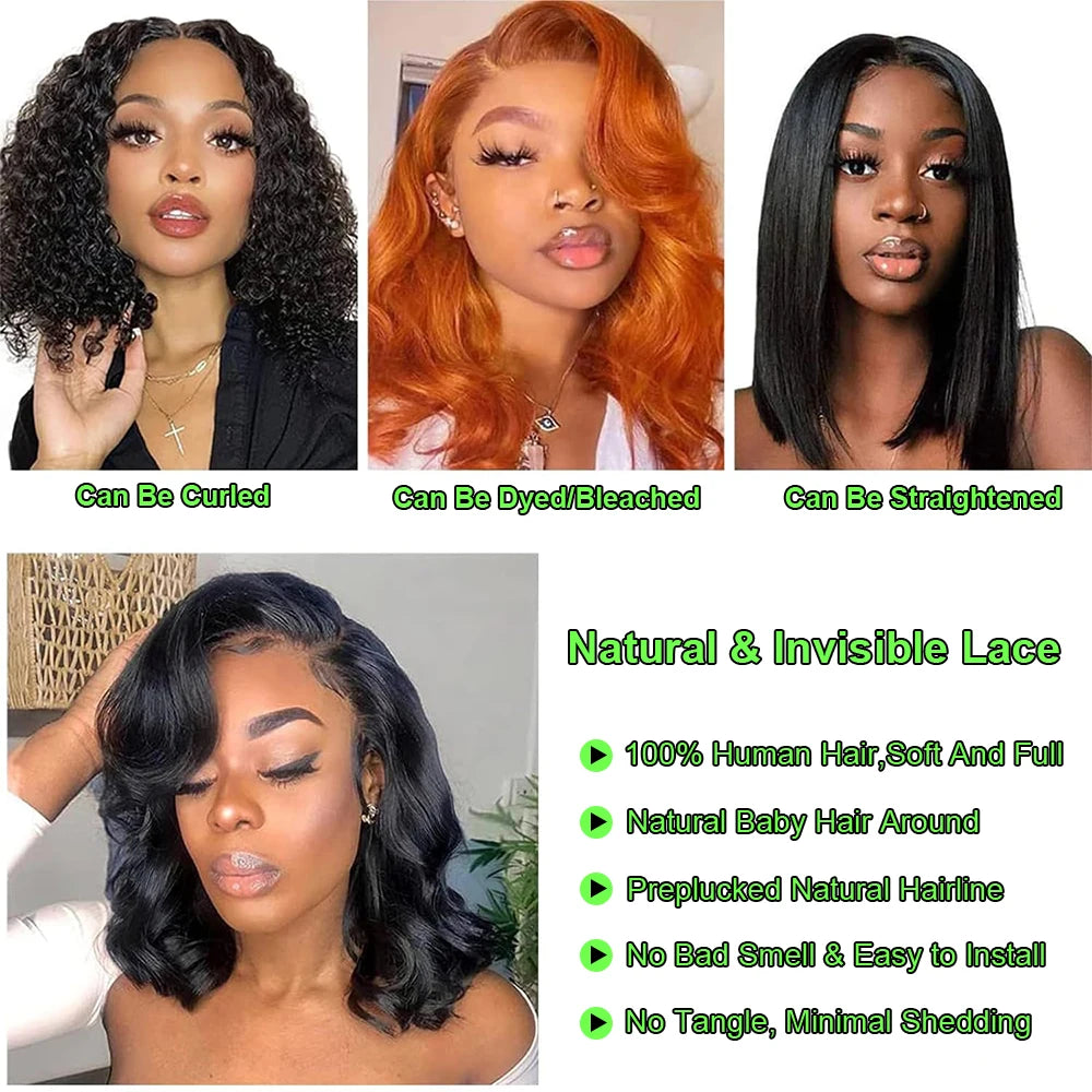 Pre Cut No Glue Glueless Wig Human Hair Ready to Wear Short Bob Wig Body Wave 13x4 Lace Frontal Wigs 100% Human Hair on Sale