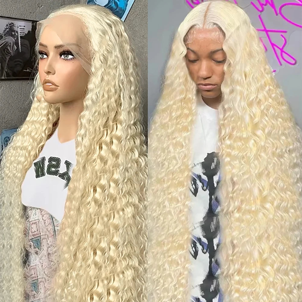36 Inches Curly HD 613 Honey Blonde Lace Water Wave Front Human Hair Wig Brazilian Loose Deep Wave 13x6 Lace Frontal Wig On Sale