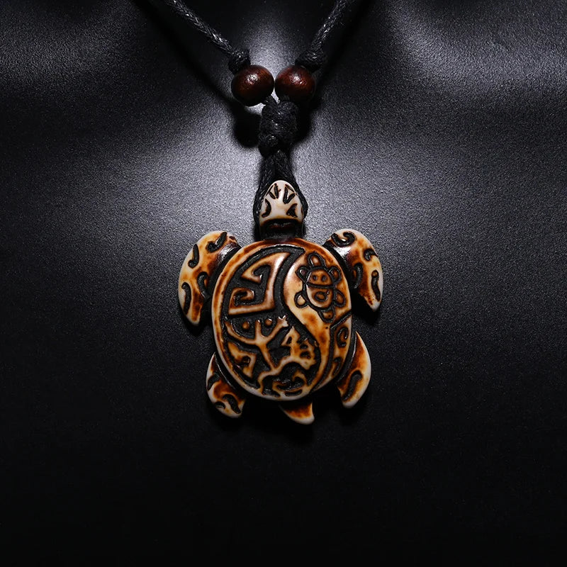 Surfer Necklace Sea Turtle Pendant Men Choker Inca Jewelry Nautical Style Imitation Yak Bone Necklaces Amulet Wax Cord Adjustabl