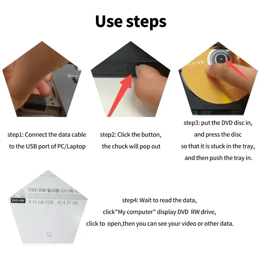 External DVD Drive 2 in 1 USB 3.0 Type-C Portable DVD RW CD Writer Drive Reader Player Optical Drives for Laptop PC DVD Burner