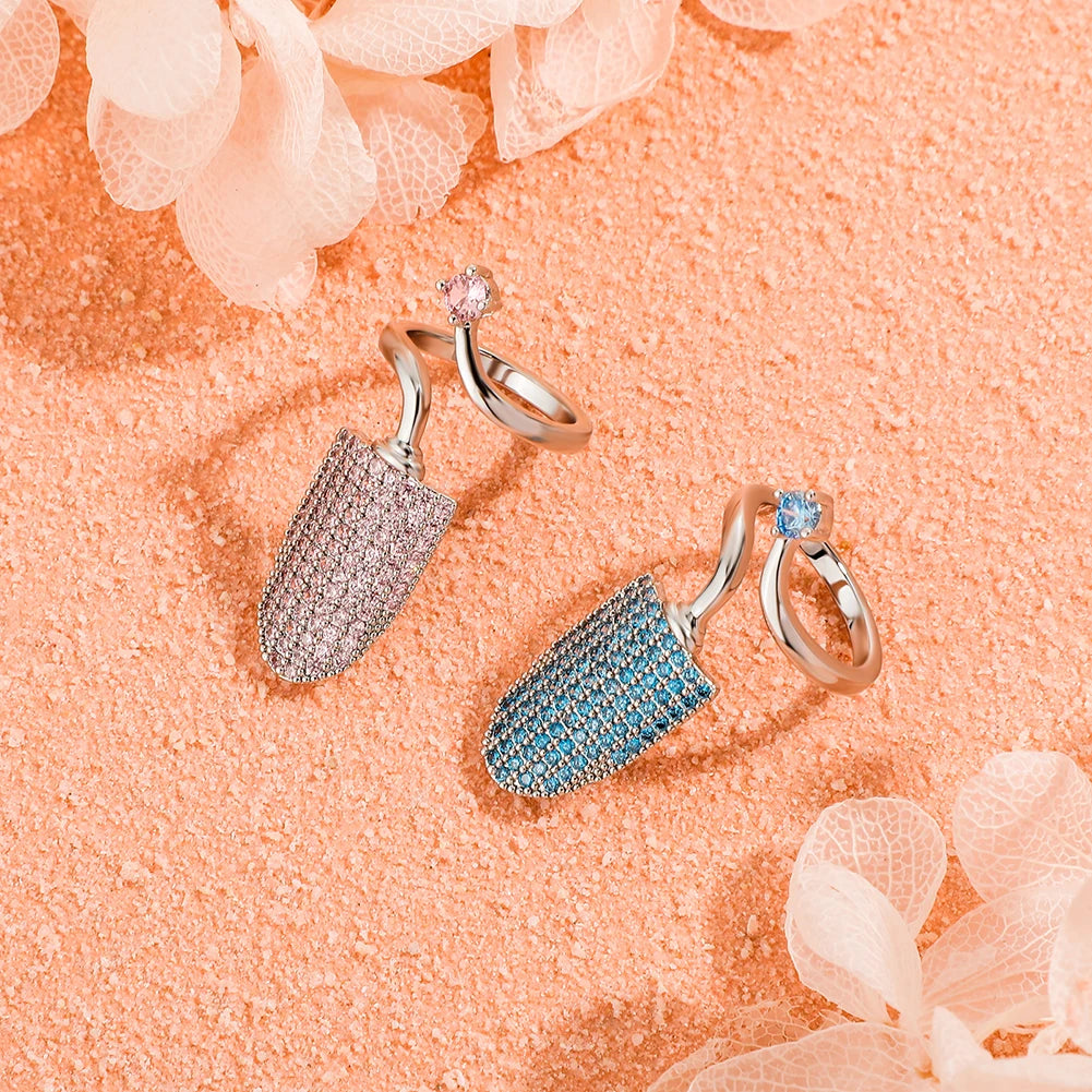 TOPGRILLZ New Nail Ring with White/Blue/Pink zircon Ring Full Iced Out Micro Pave Adjustable Ring Hip Hop Jewelry Gift For Women