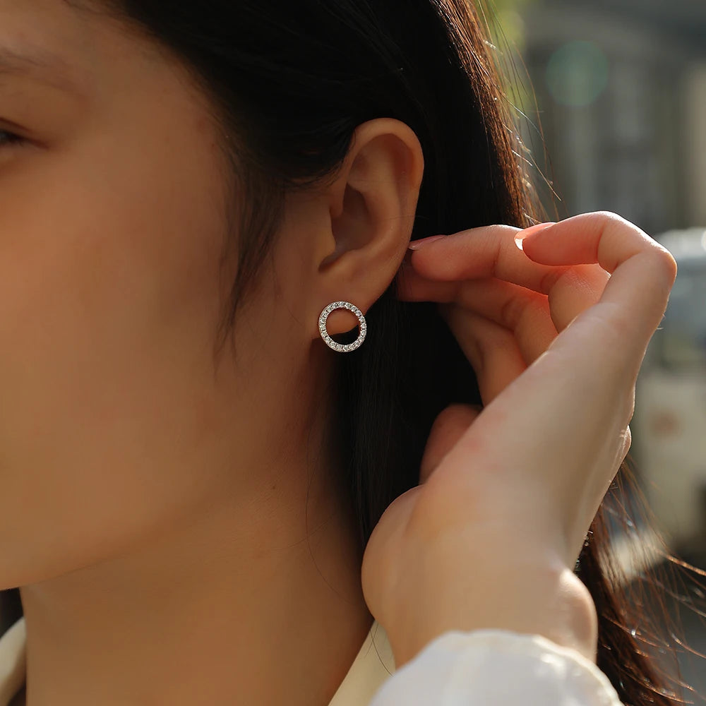 1pair Moissanite Earrings Open Circle Studs 925 Sterling Silver 18K Gold Plated Elegant Jewelry Comes with GRA Certificate