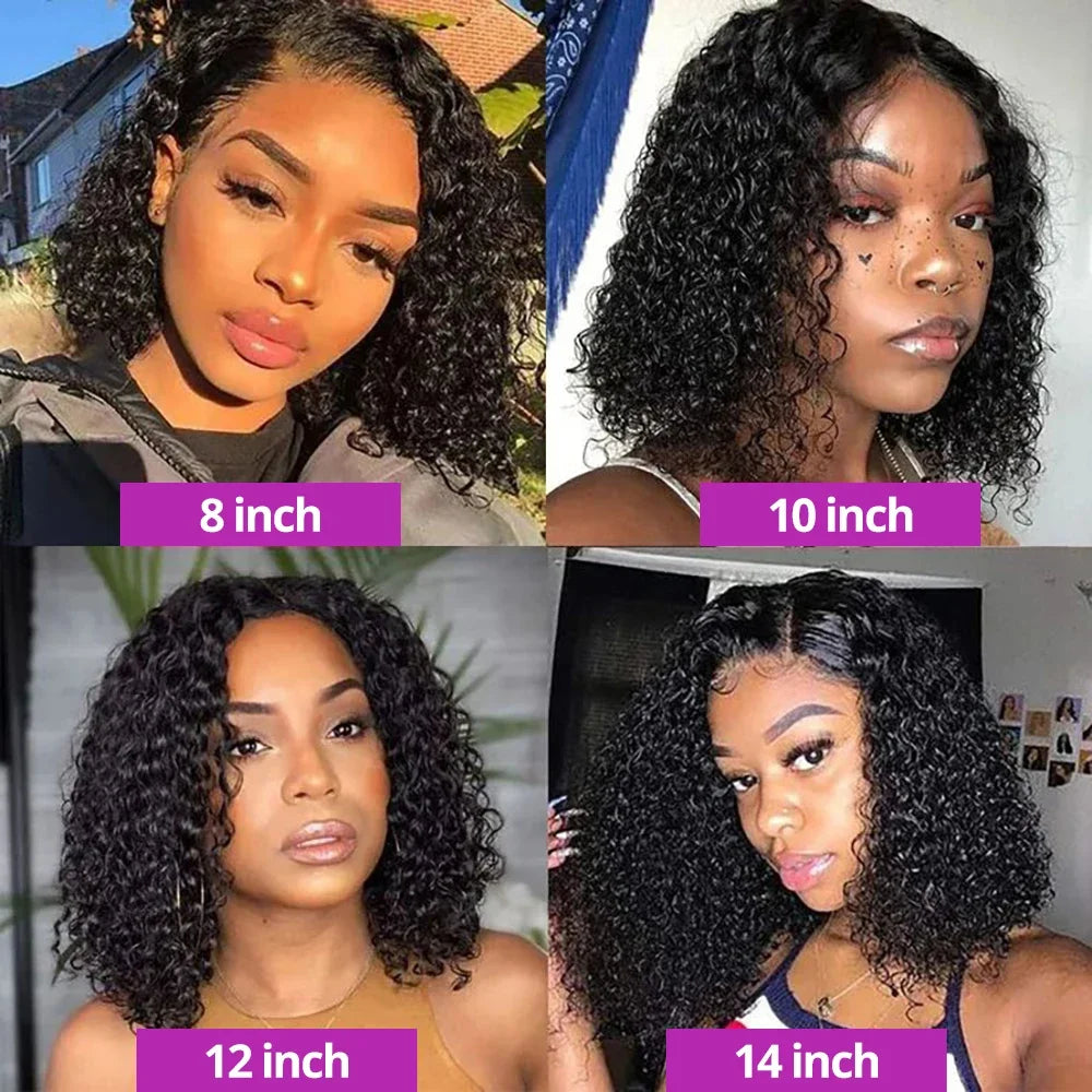 Water Wave 4x4 Closure Wigs Human Hair Glueless Bob Wig Human Hair Pre Plucked 13x4 Deep Curly Lace Front Wig 180% Density Full