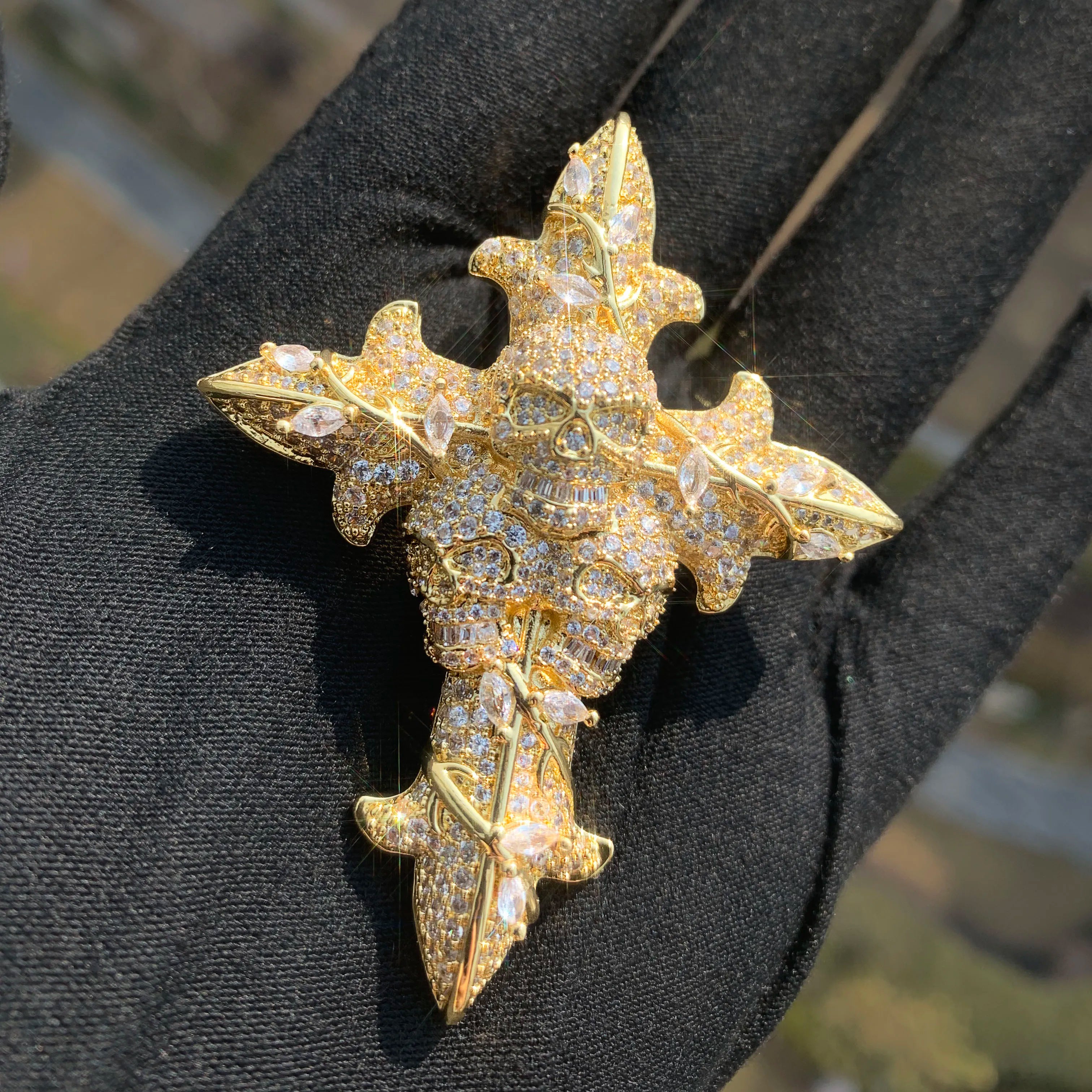 CUC Skull Cross Hip Hop Pendant Men Women Necklace Gold Silver Color Chain Cubic Zirconia Rock Rapper Jewelry