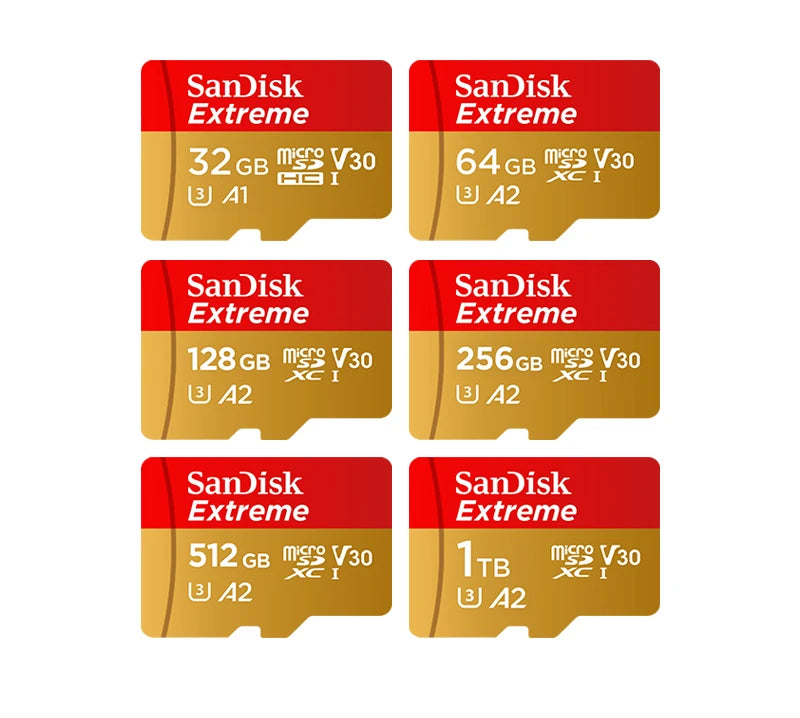 100% Original SanDisk Micro SD Card A1 A2 Memory Card 32GB 64GB 128GB 256GB 512GB 1TB microSD TF Card Storage UHS-I Cards U1 U3