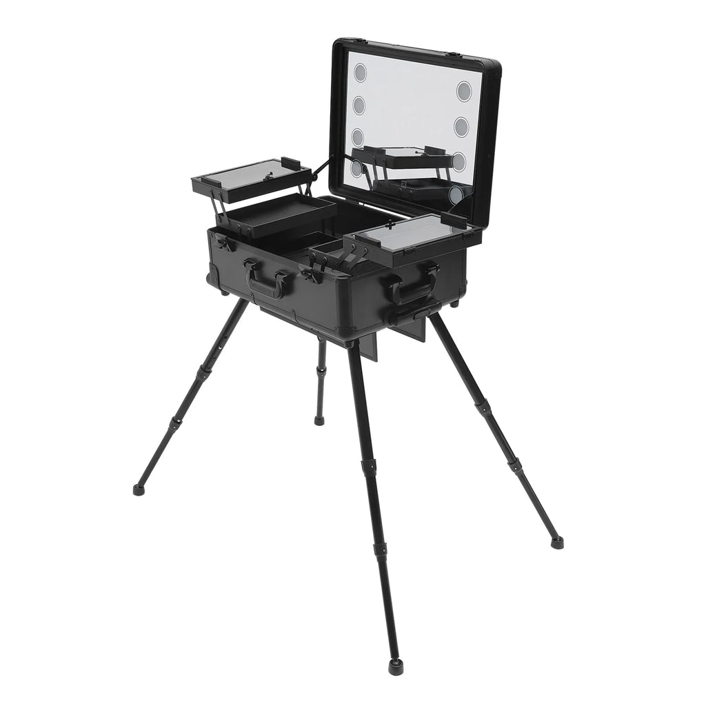 12V Make-up Table with 4 Castors & Lighting & Mirror & Lock, Professional Make-up Station, Adjustable Legs, Cosmetic Organizer B