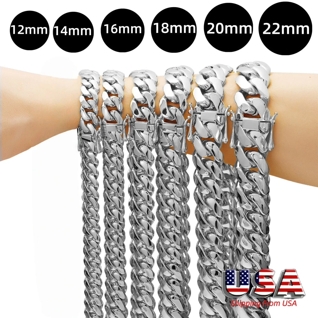 12mm-22mm Silver Color Stainless Steel Cuban Miami Chains Necklaces Big Heavy Round Link Chain for unisex Hip Hop Rock jewelry
