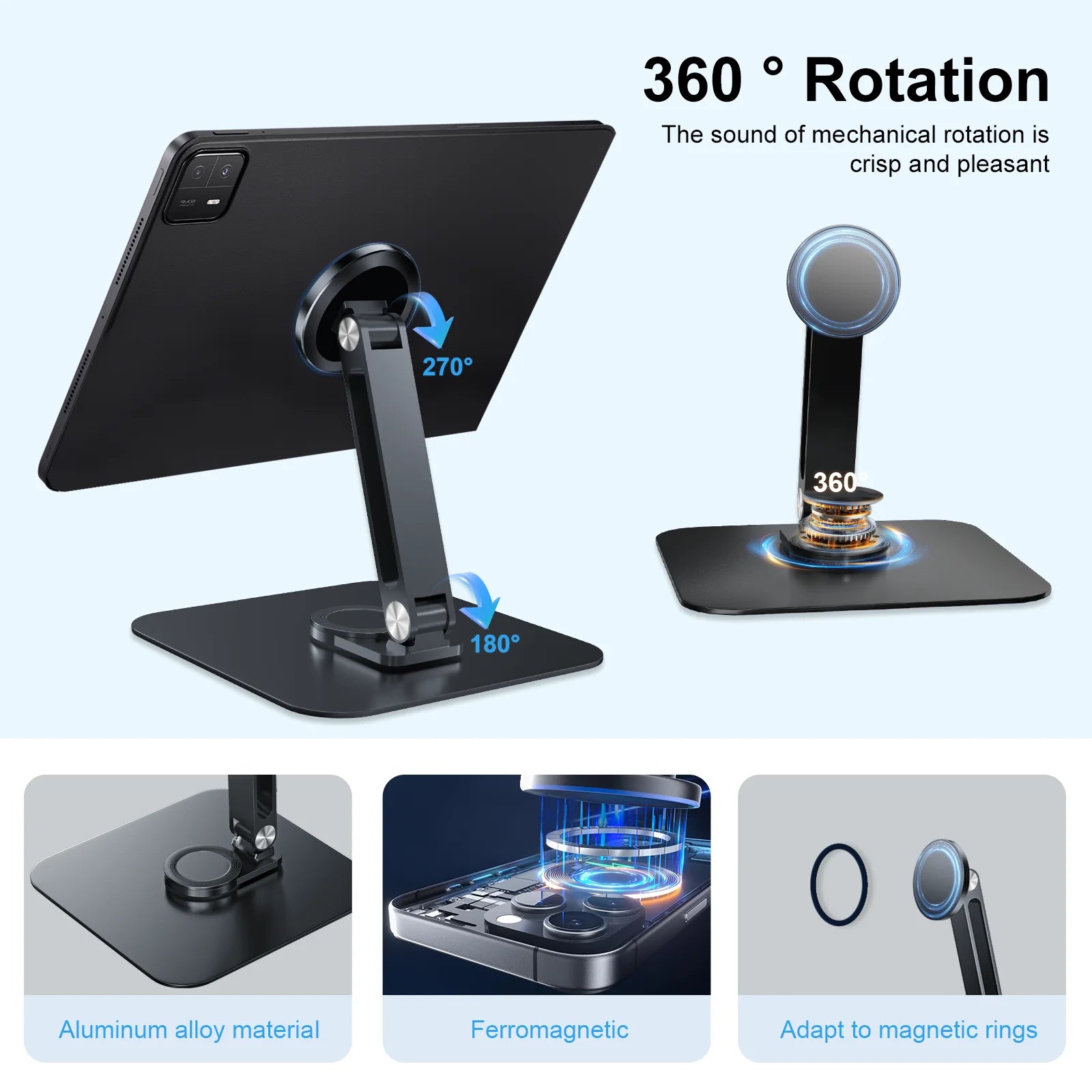 Magnetic Metal Stand 360° Rotating Bracket Universal Holder for 7-21.5 inch Portable Monitors iPads iPhone