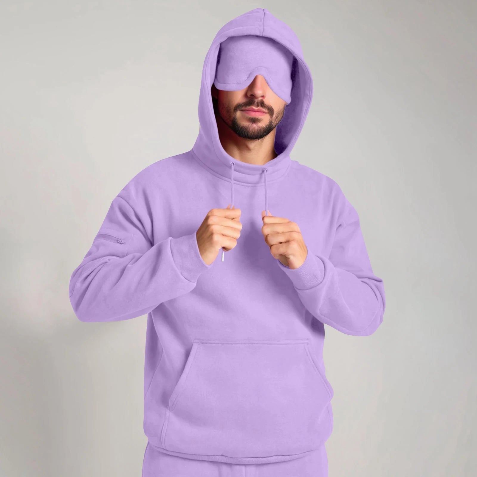 Unisex Hooded Sweatshirt With Built-In Eye Mask Casual Long Sleeved Solid Color Sports Pullover Loose Fit Sweatshirt 2025