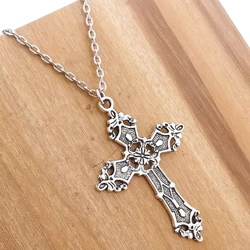 Gothic Big Zircon Cross Necklace Unisex Y2K Irregular Goth Large Cross Pendant Necklaces  for Men Women Couple Necklace Jewelry