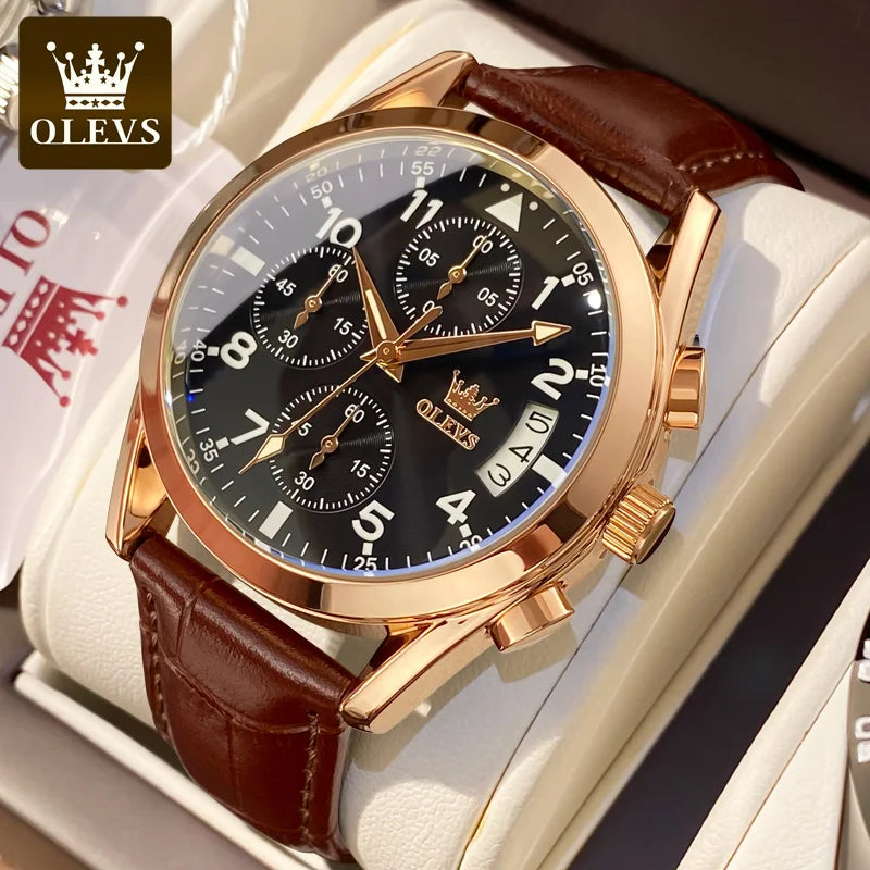 OLEVS 2878 Men Watch Brand Luxury Quartz Watch Business Leather Strap Waterproof Luminous Leisure Sports Men Watch Reloj Hombre