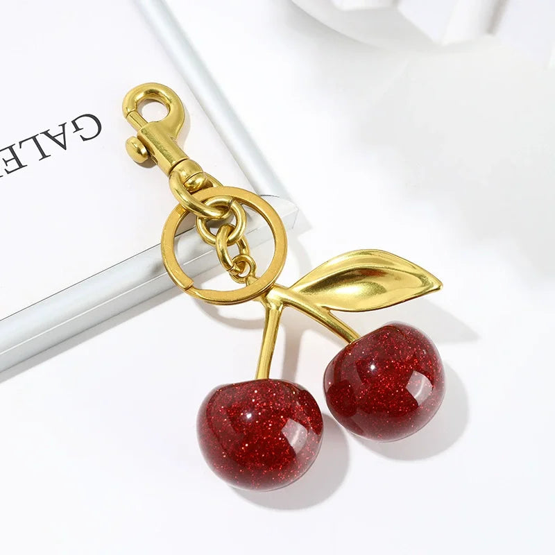 Trendy Red Cherry Pendant Keychain for Women Cute Bag Decorations Multifunctional Jewelry Car Key Accessories Charm Keyring Gift