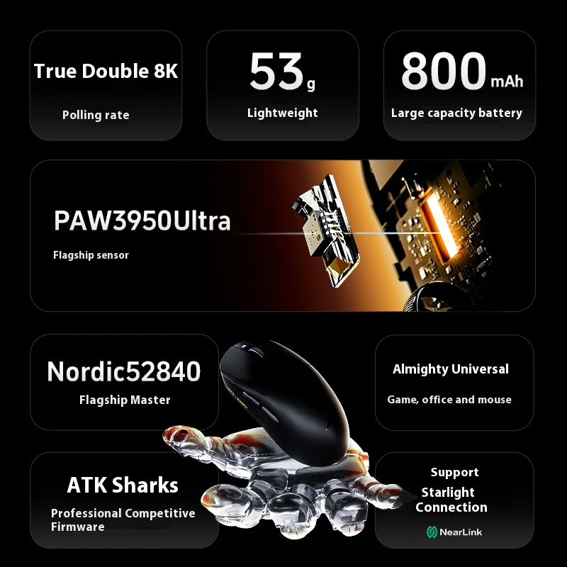 ATK Dragonfly A9 Ultra Gaming Mouse Lightweight Wireless 8k Support Ergonomics Star Flash Link Light Micro Motion boys' Gift