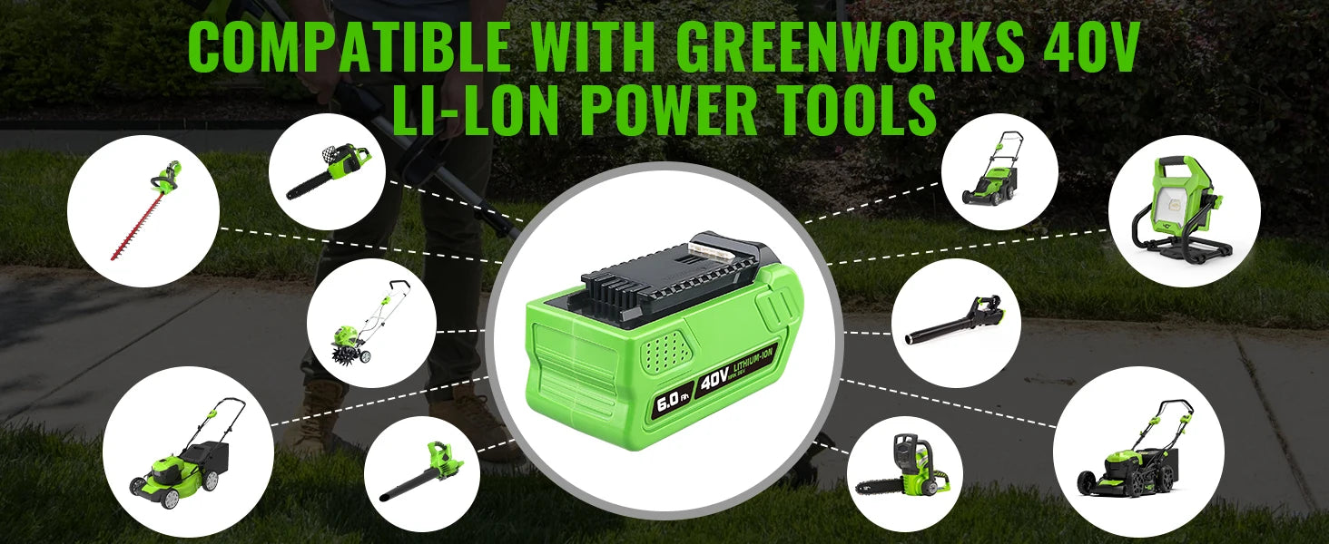29462 6.0Ah Lithium Battery Replacement Greenworks 40V Battery 29252 20202 25312 25322 20642 22272 27062 21242 Compatible with Replacement Greenworks 40V Power Tool Battery Shipped by Local Warehouse