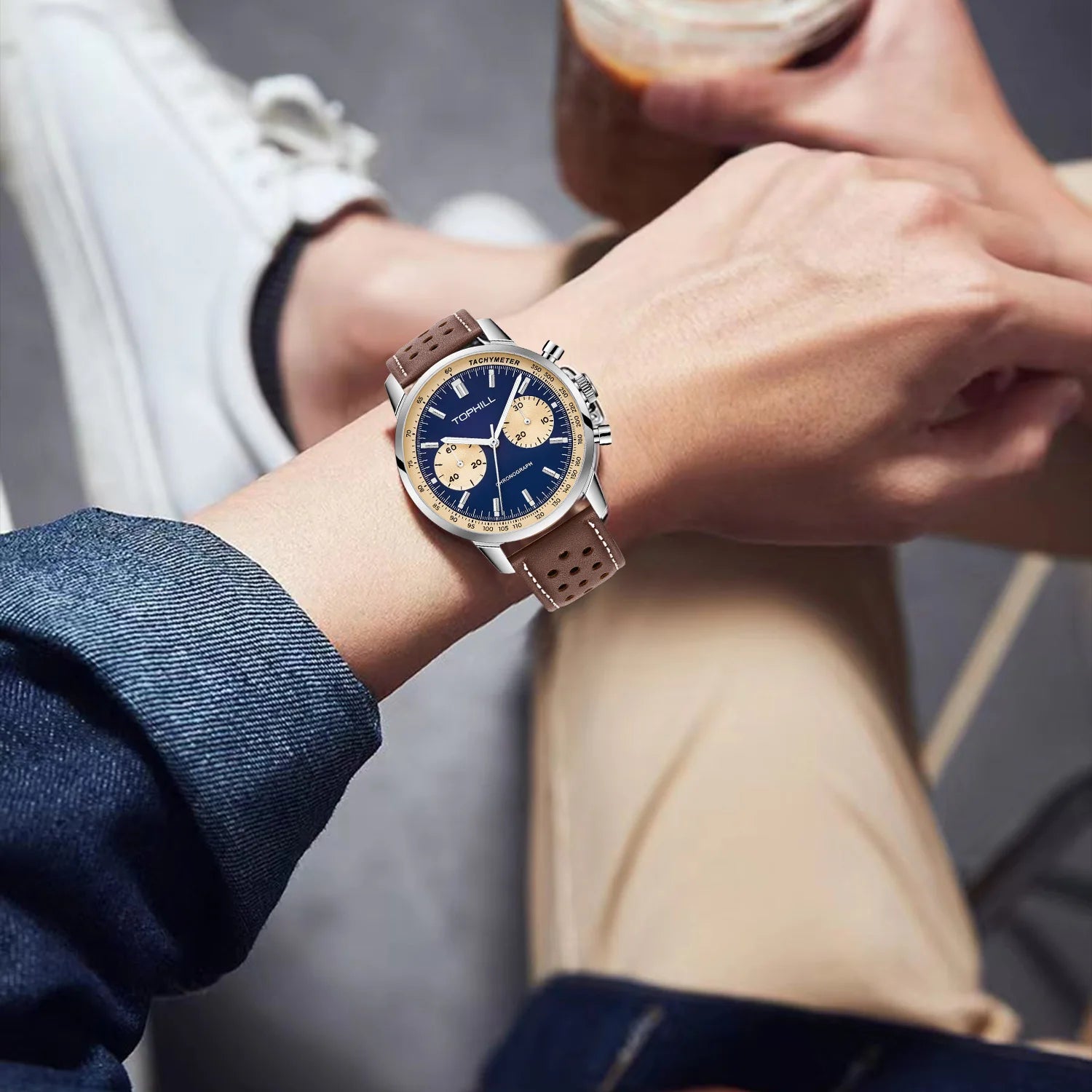 TOPHILL Chronograph Watch Racing Watch Seagull 1963 Watch ST19 Movement Sapphire Crystal  Military Limited