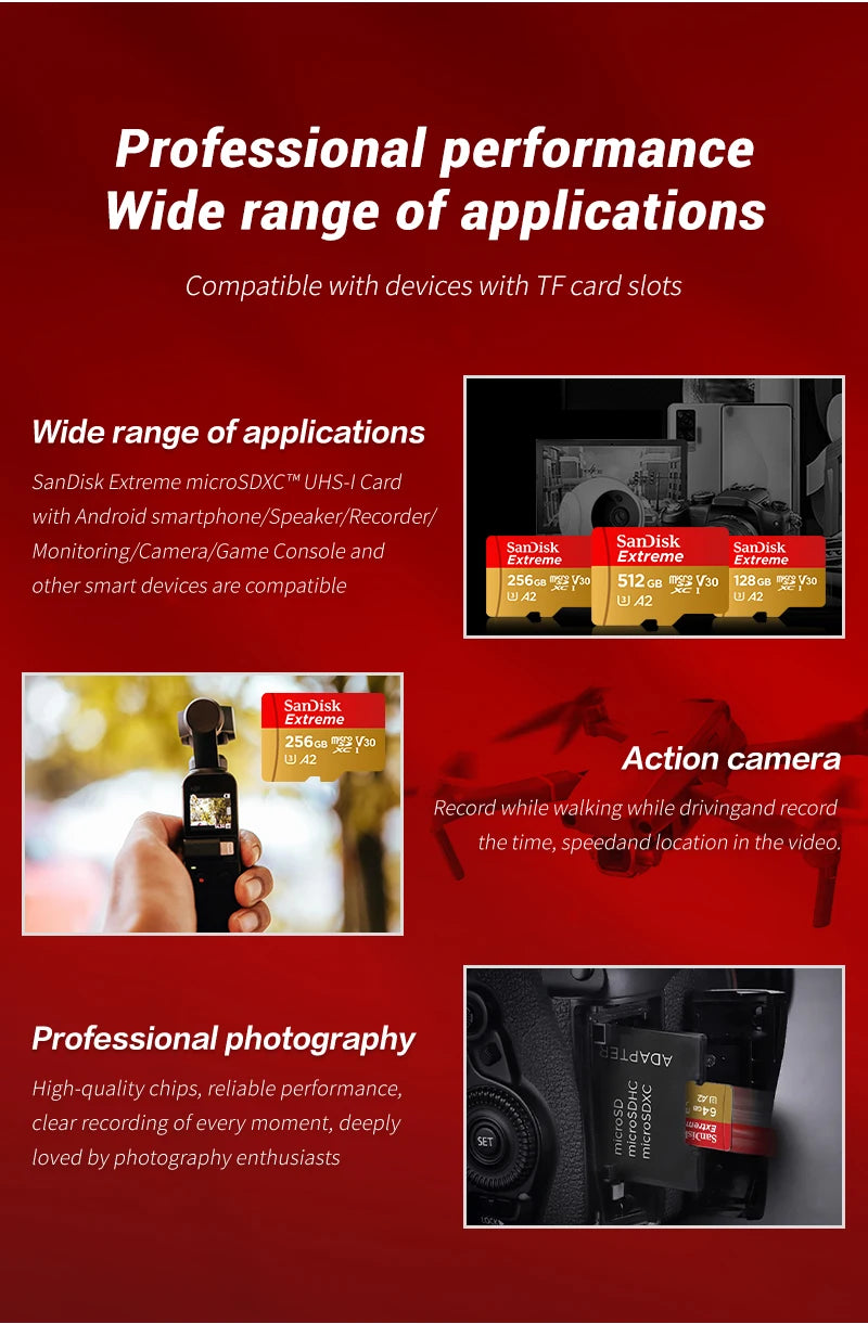 Lexar Extreme V30 microSD TF Card Original Memory Card for Drones Action Camera Max 190Mb/s Micro SD Card 32GB 64GB 128GB 256GB