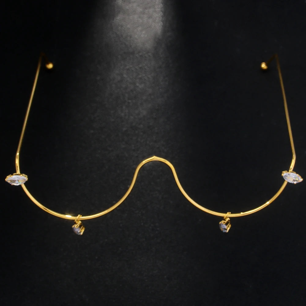 Stonefans Crystal Geometeic Eyeglasses Frame Pendant Water Drop Party Charm Lady Rhinestone Y2k Face Jewelry No Lens Nightclub