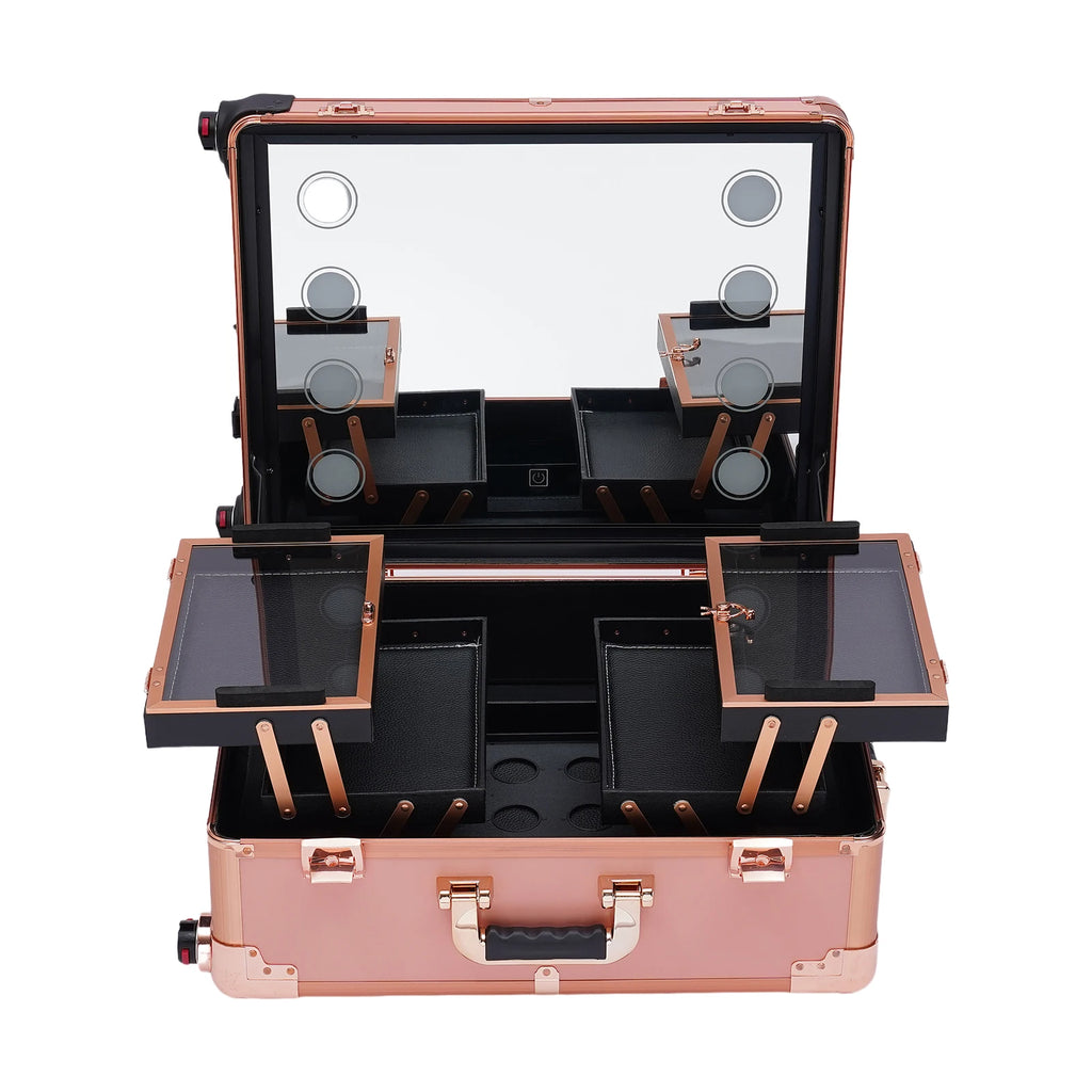 12V Make-up Table with 4 Castors & Lighting & Mirror & Lock, Professional Make-up Station, Adjustable Legs, Cosmetic Organizer B