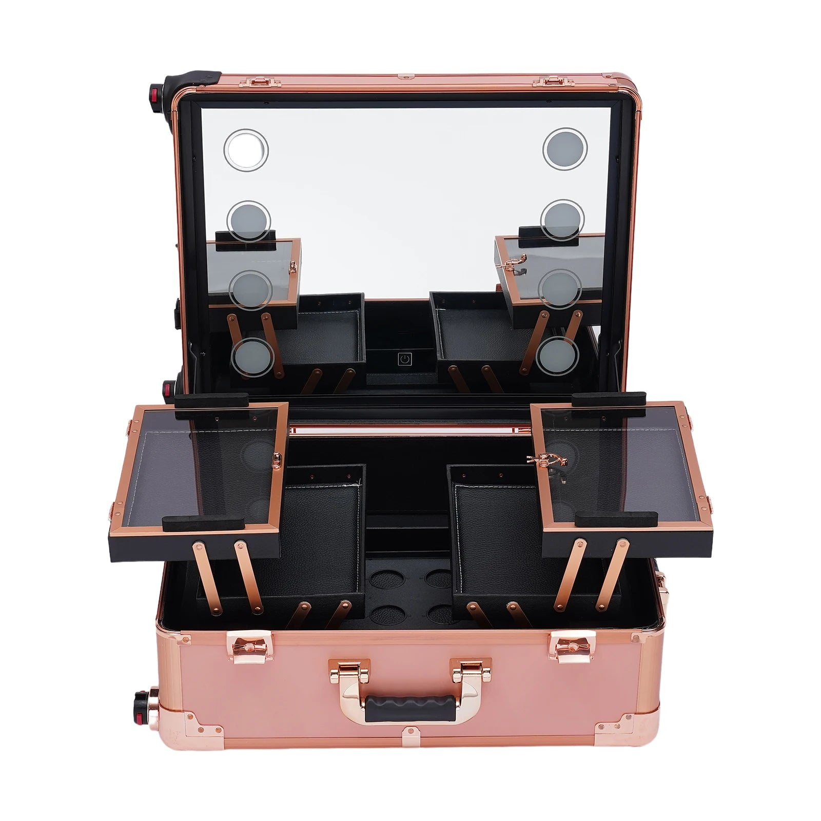 12V Make-up Table with 4 Castors & Lighting & Mirror & Lock, Professional Make-up Station, Adjustable Legs, Cosmetic Organizer B