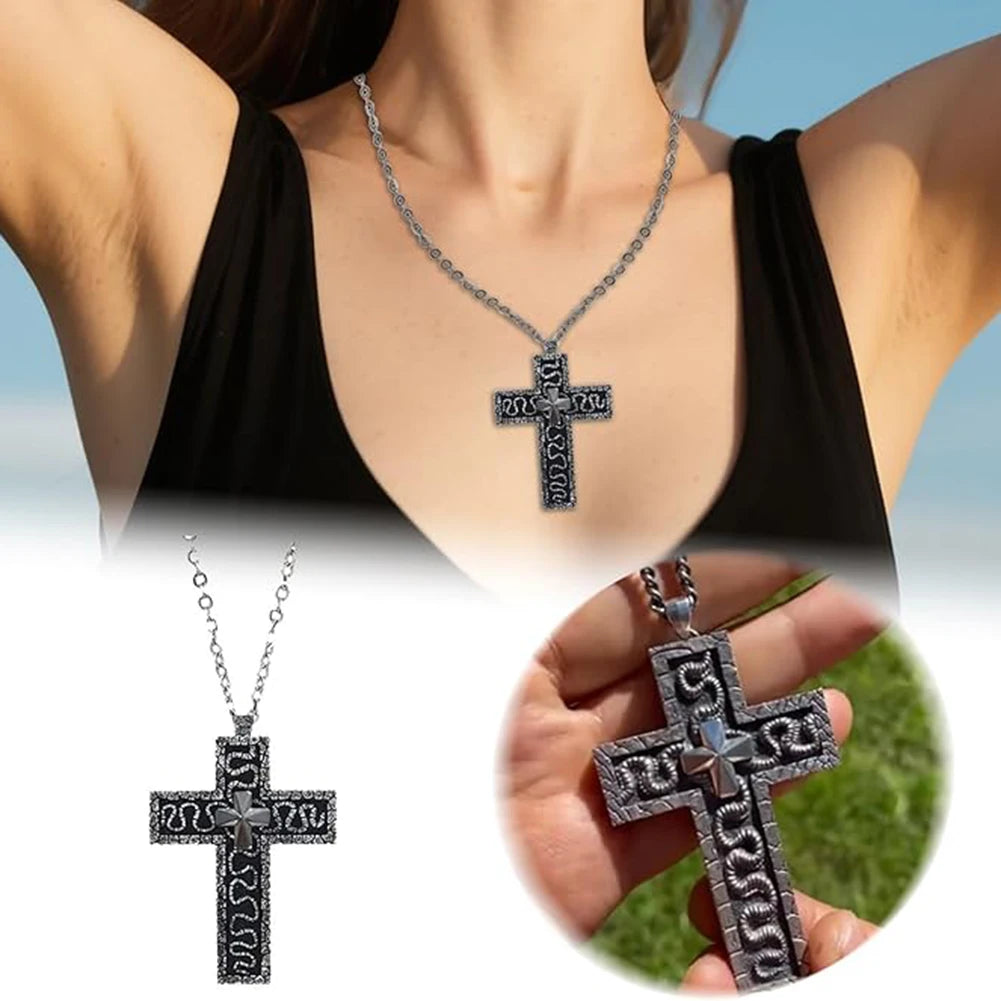 With Secret Compartment Cross Pendant Necklace Openable 3D Printed Chain Pendant Necklace Zinc Alloy Vintage Charm Jewelry Gift