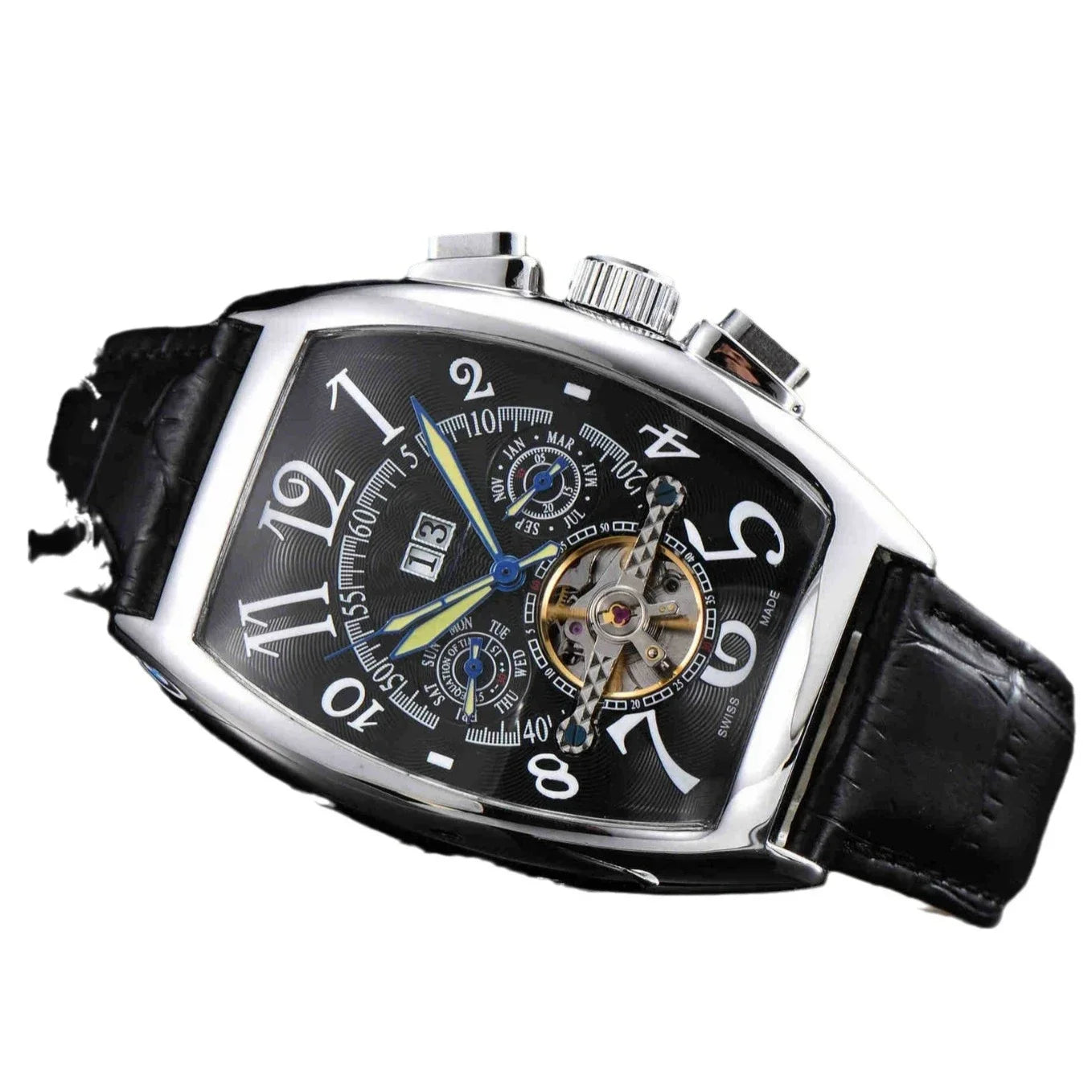 New Vintage Large Dial Mechanical Watch Men's Barrel Shaped Digital Hollow Out Flying Tourbillon Popular Style From Mainland Chi