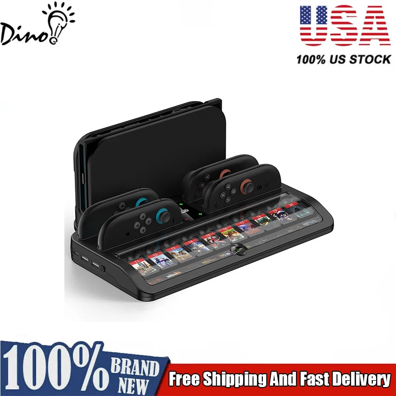 DinoFire SC200 4 controller charge dock for Switch2 and storage host Two layer storage game card slot with dust cover accessory