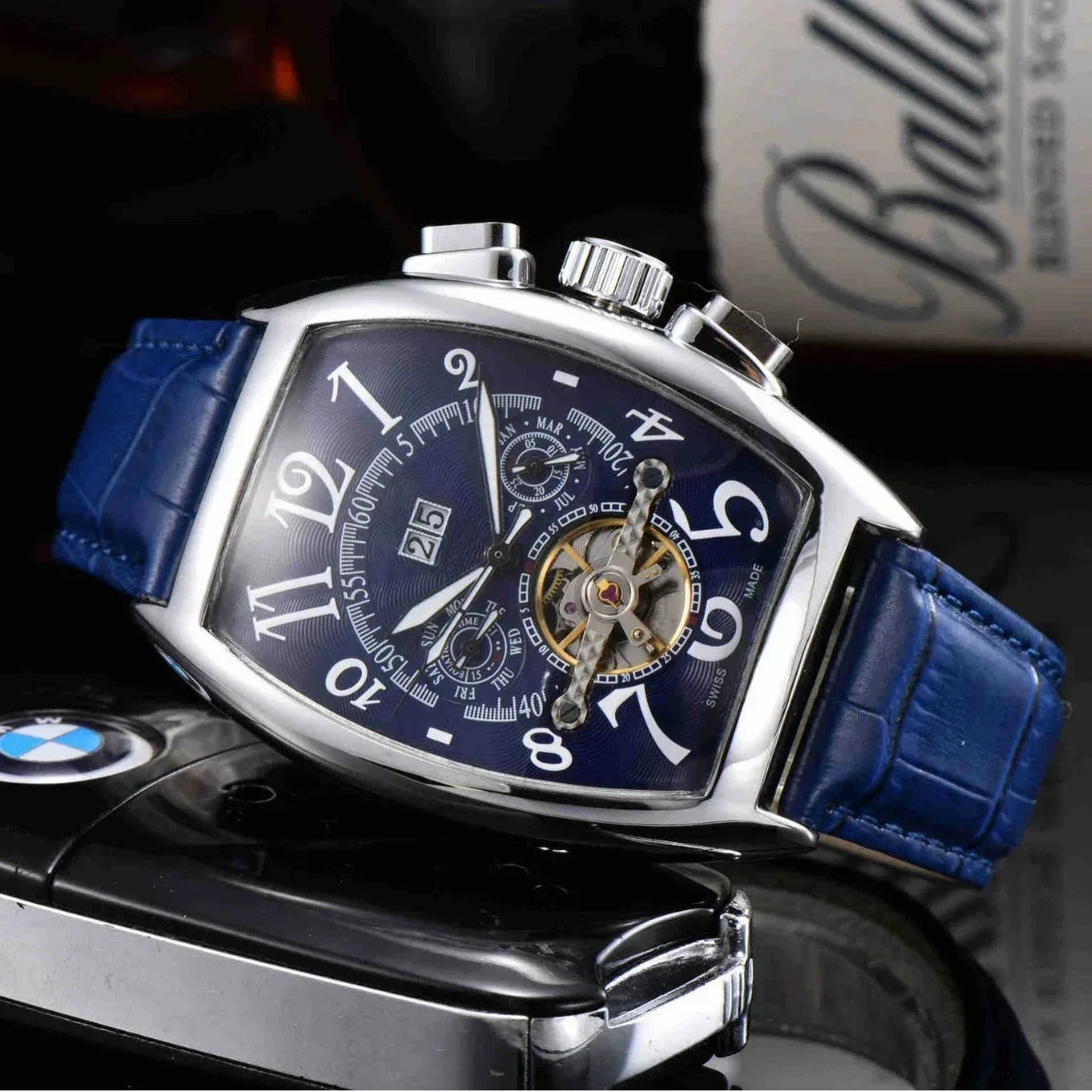 New Vintage Large Dial Mechanical Watch Men's Barrel Shaped Digital Hollow Out Flying Tourbillon Popular Style From Mainland Chi
