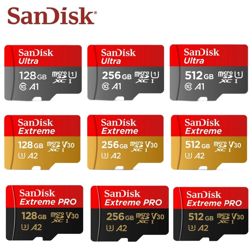 100% Original SanDisk Micro SD Card A1 A2 Memory Card 32GB 64GB 128GB 256GB 512GB 1TB microSD TF Card Storage UHS-I Cards U1 U3