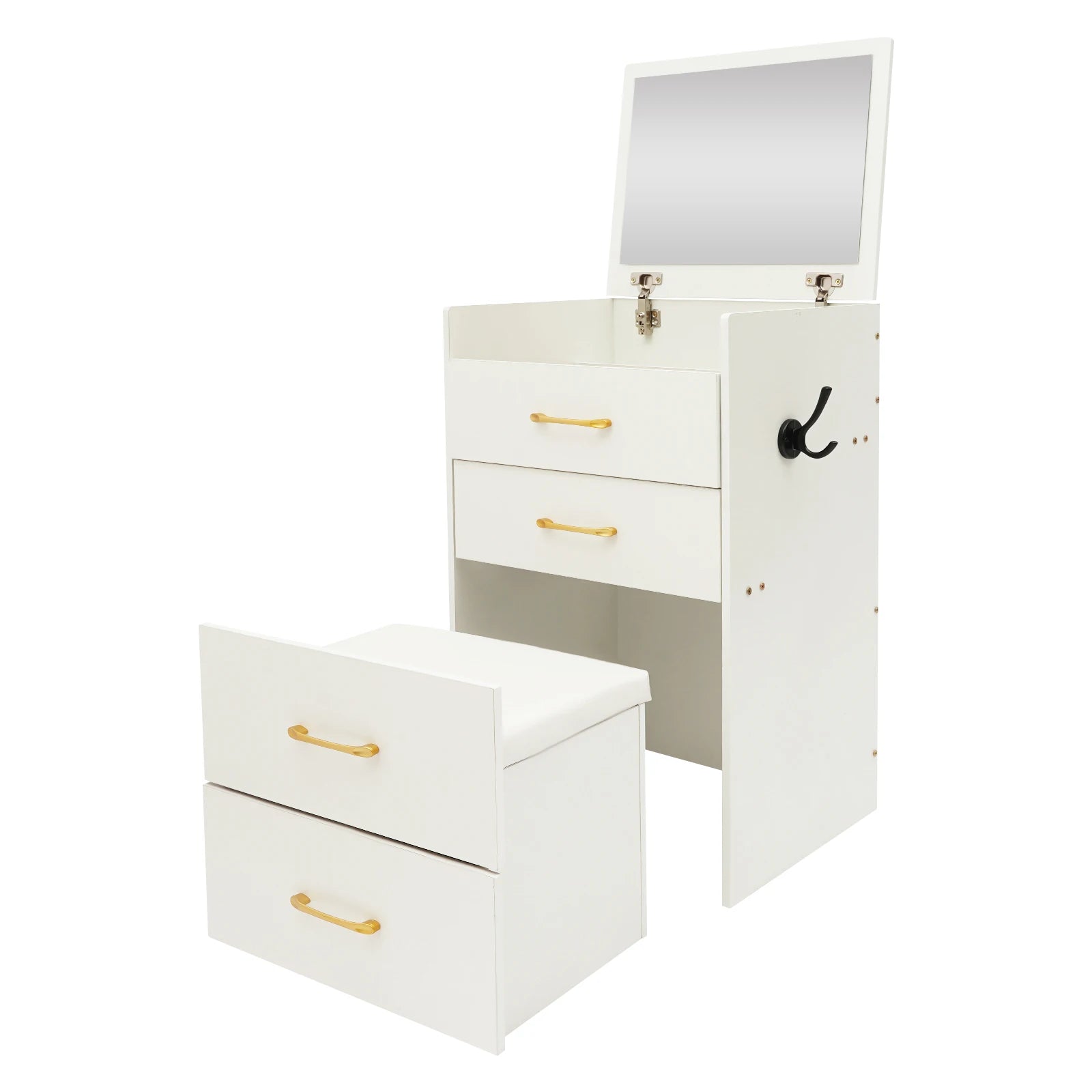 Black/White Makeup Desk with Mirror Compact Dressing Table 3-in-1 Design Small Make Up Table