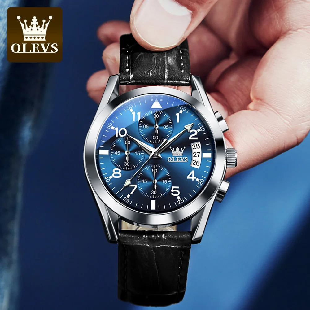 OLEVS 2878 Men Watch Brand Luxury Quartz Watch Business Leather Strap Waterproof Luminous Leisure Sports Men Watch Reloj Hombre