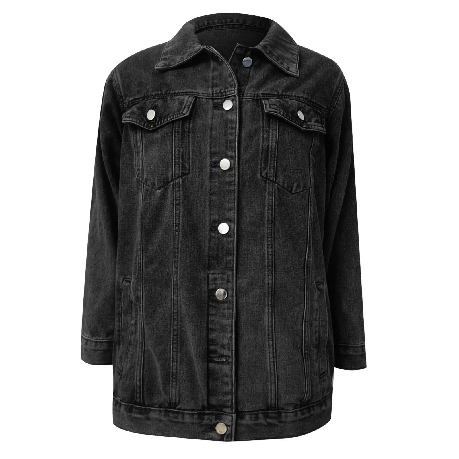 Women Oversized Denim Jackets Vintage Distressed Button Down Lapel Jean Coats With Pockets Autumn Women Shacket Fashion Outwear