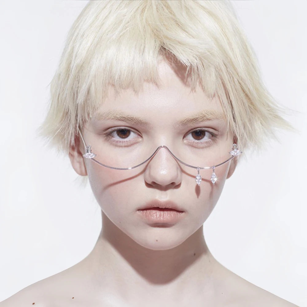 Stonefans Crystal Geometeic Eyeglasses Frame Pendant Water Drop Party Charm Lady Rhinestone Y2k Face Jewelry No Lens Nightclub