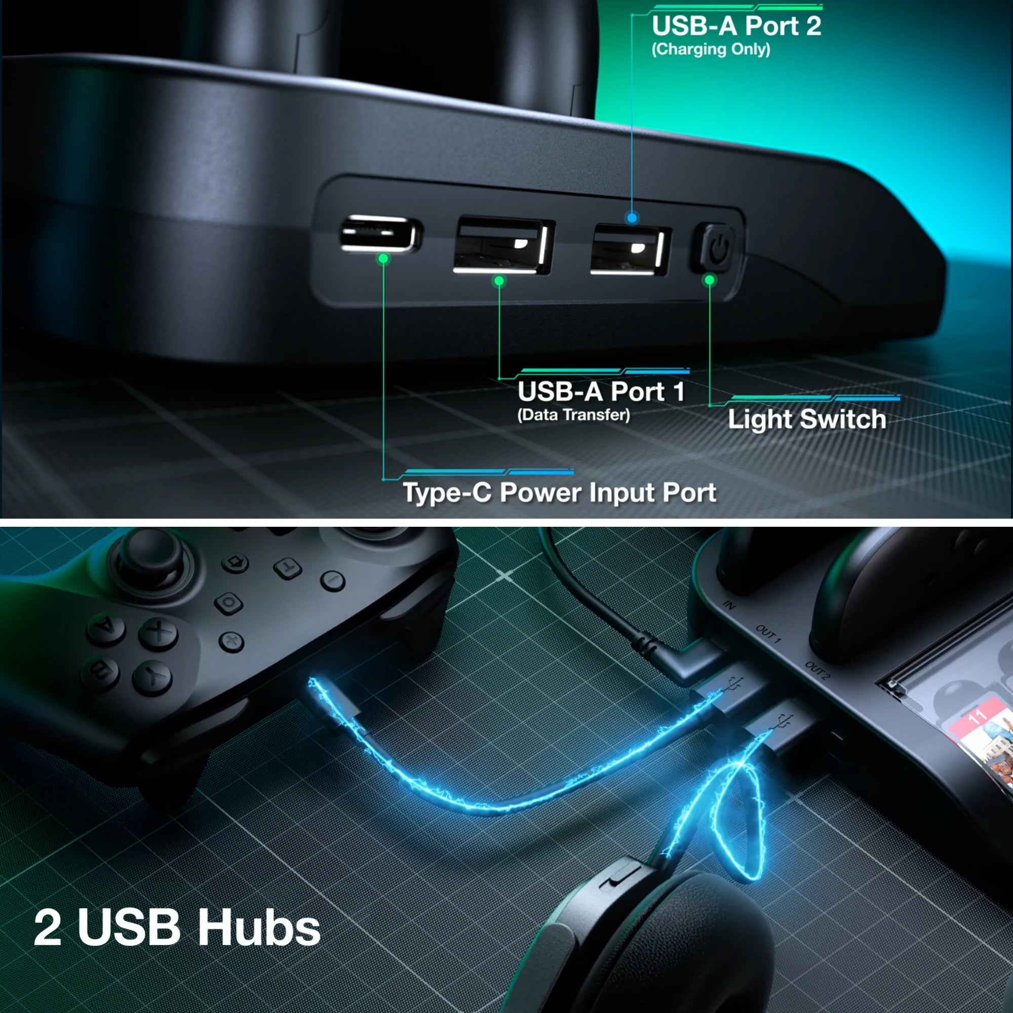 DinoFire SC200 4 controller charge dock for Switch2 and storage host Two layer storage game card slot with dust cover accessory