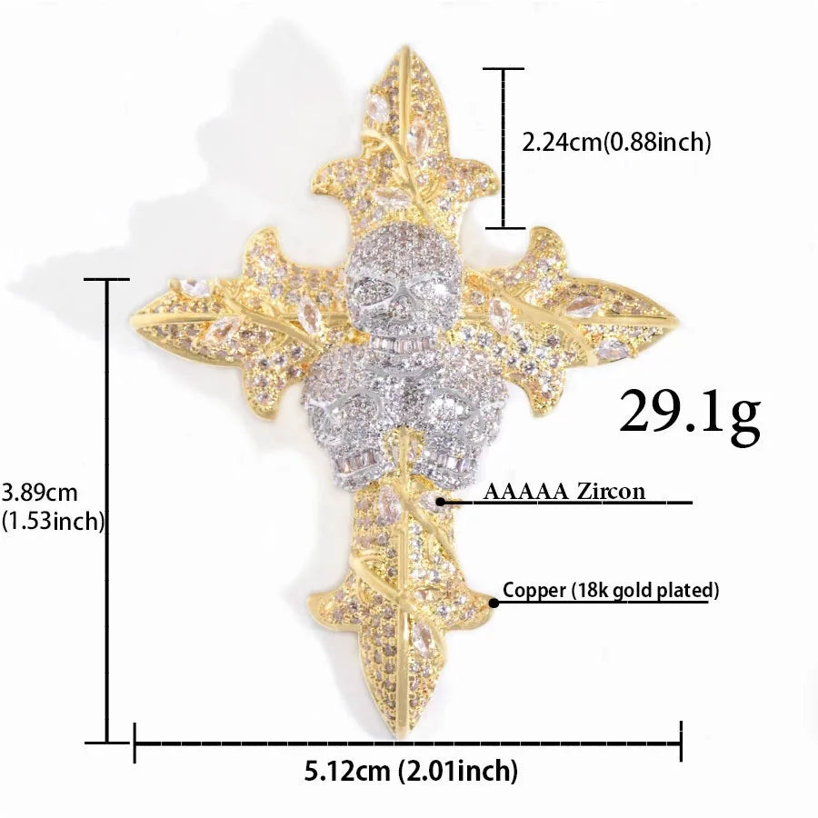 CUC Skull Cross Hip Hop Pendant Men Women Necklace Gold Silver Color Chain Cubic Zirconia Rock Rapper Jewelry